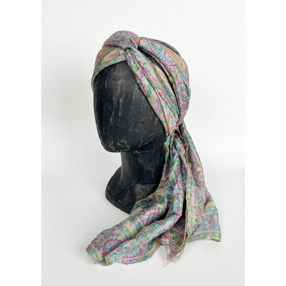 Vintage 100% Silk Paisley Floral Print Scarf Head Neck Accessory Boho Hand Made - Picture 1 of 5